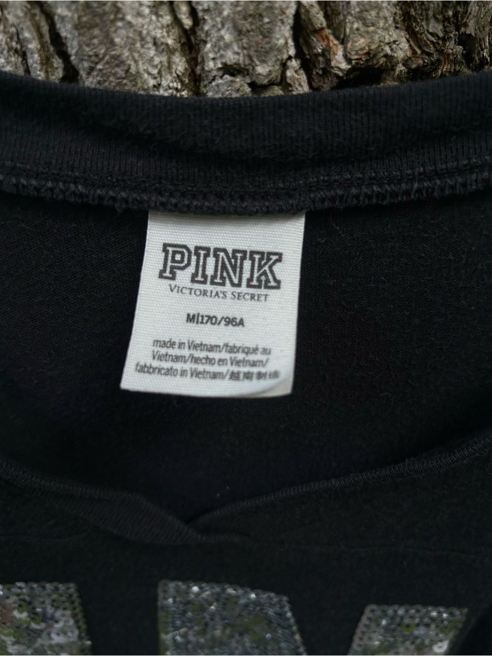 PINK Victoria’s Secret Black Sequin Oversized V-Neck Tee Shirt - Picture 3 of 6
